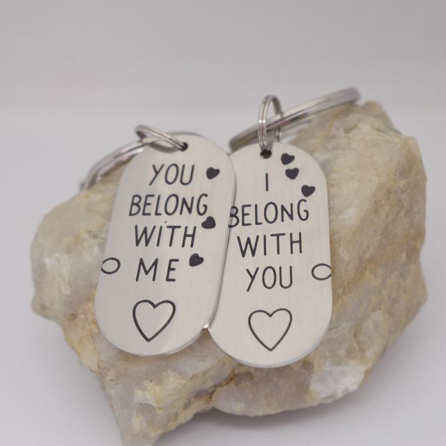 I Belong with You You Belong with Me Heart Matching Stainless Steel Couples Keychains